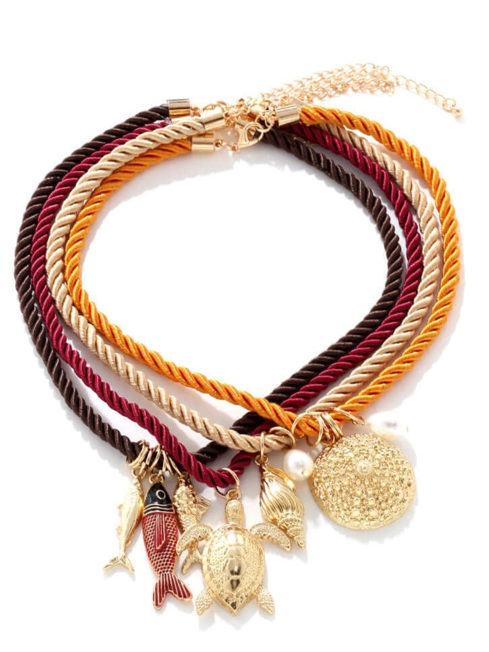 4 Pieces Gold-Tone Multi-Color Rope Charm Bracelet Set - Sea Life Charms NWOT